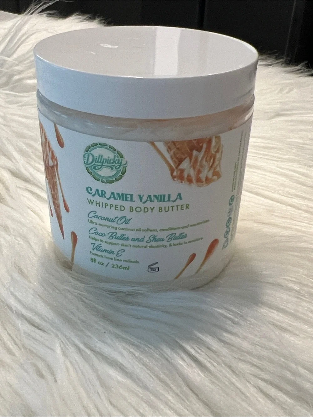 Aminnah X Dillpicky Caramel Vanilla Whipped Body Butter retails $38.00 USD